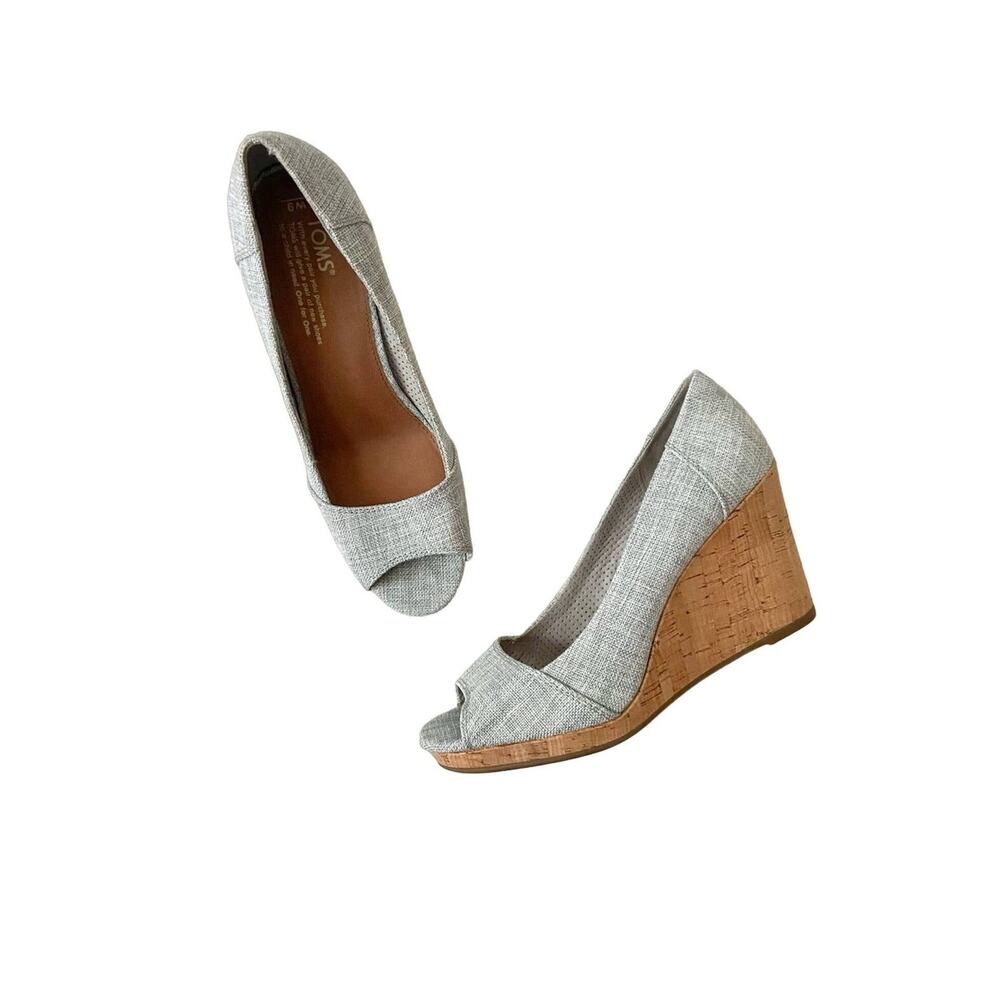 Toms Stella Peep-Toe Light Gray Wedges Size 9
